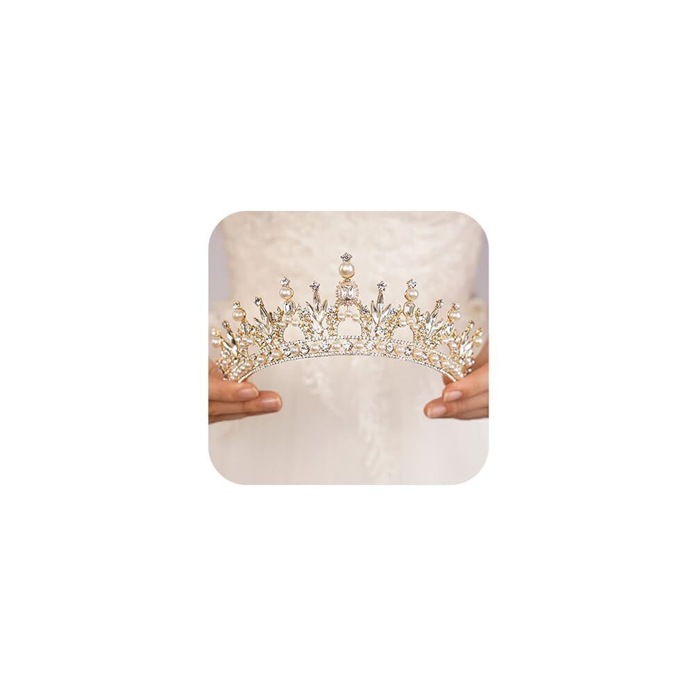 7338 Baroque Tiaras Crystal Pearl Crowns Pearl Wedding Headband Rhinestone